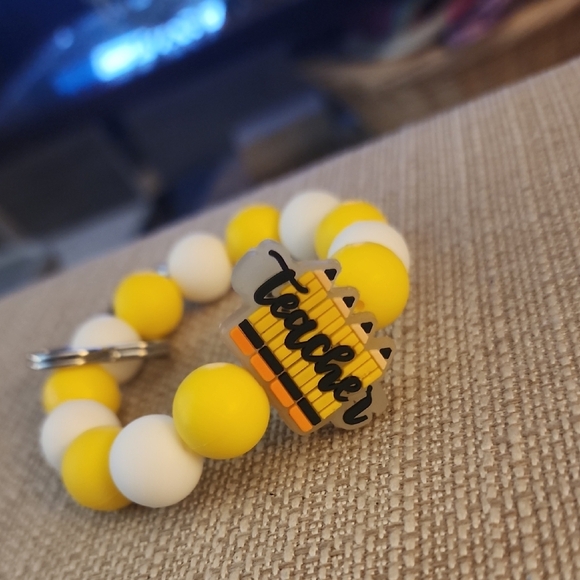Yellow and White Teacher Keychain Bracelet - Picture 1 of 3
